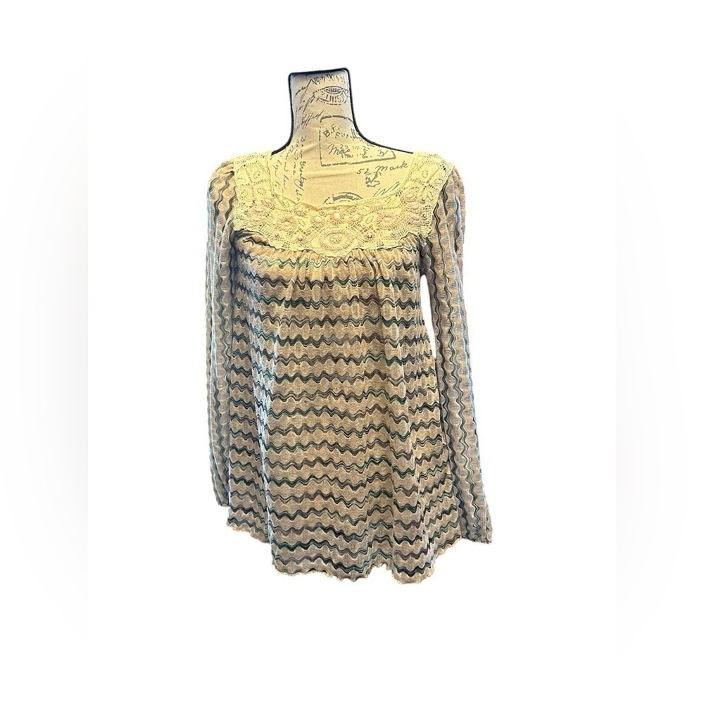 Free People New Romantics Blouse Top Beaded Crochet Knit Semi Sheer Size Small